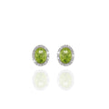 Brillante Peridot-Ohrstecker – 590er Weißgold mit Brillant-Halo