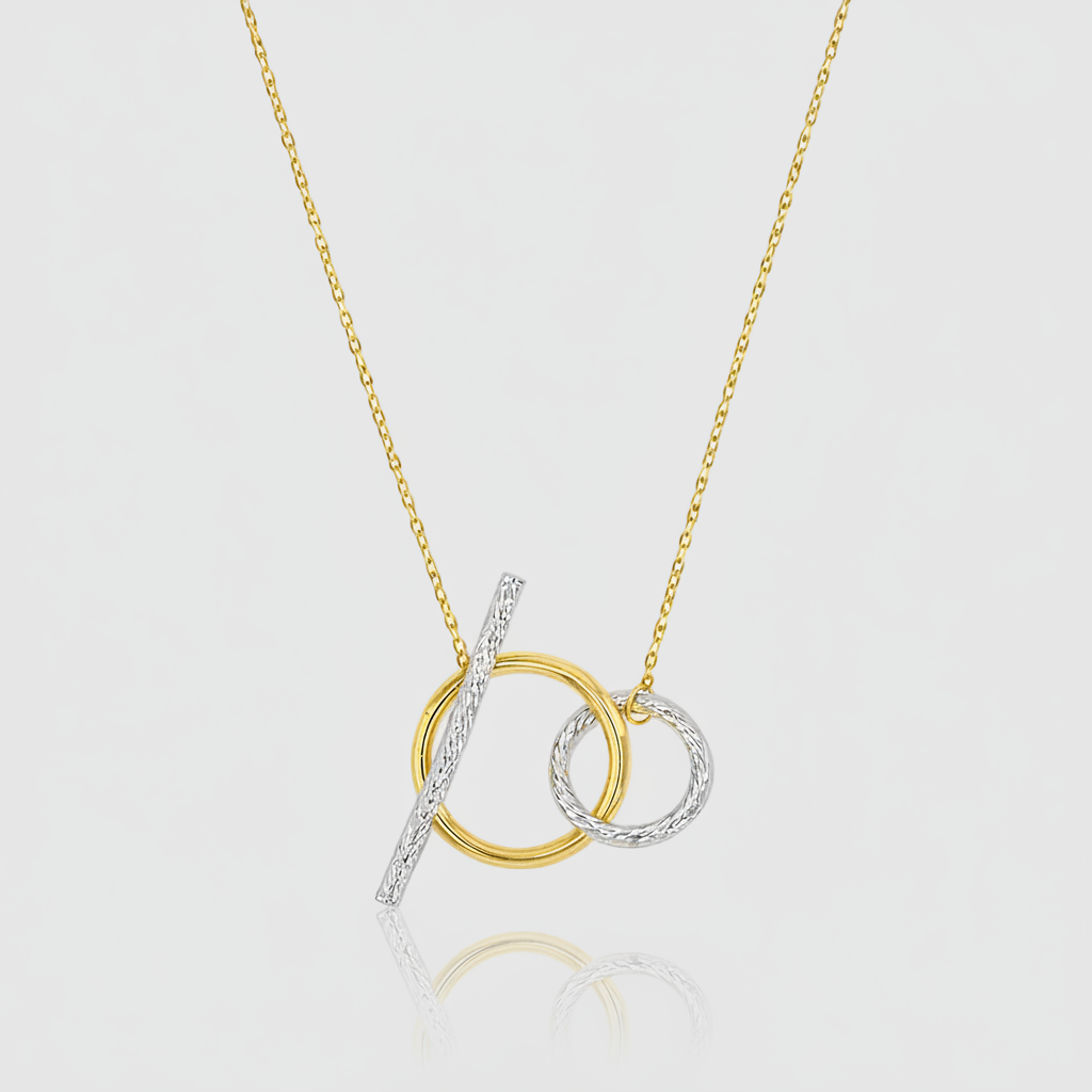 Bicolor-Collier „Abstract Interlock“ – 375er Gold mit Diamantschliff