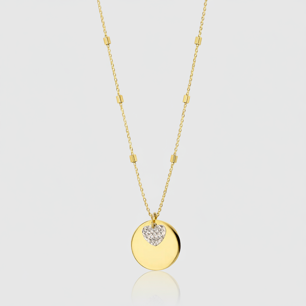 Bicolor-Collier „Golden Heart Disc“ – 375er Gold mit Diamantschliff