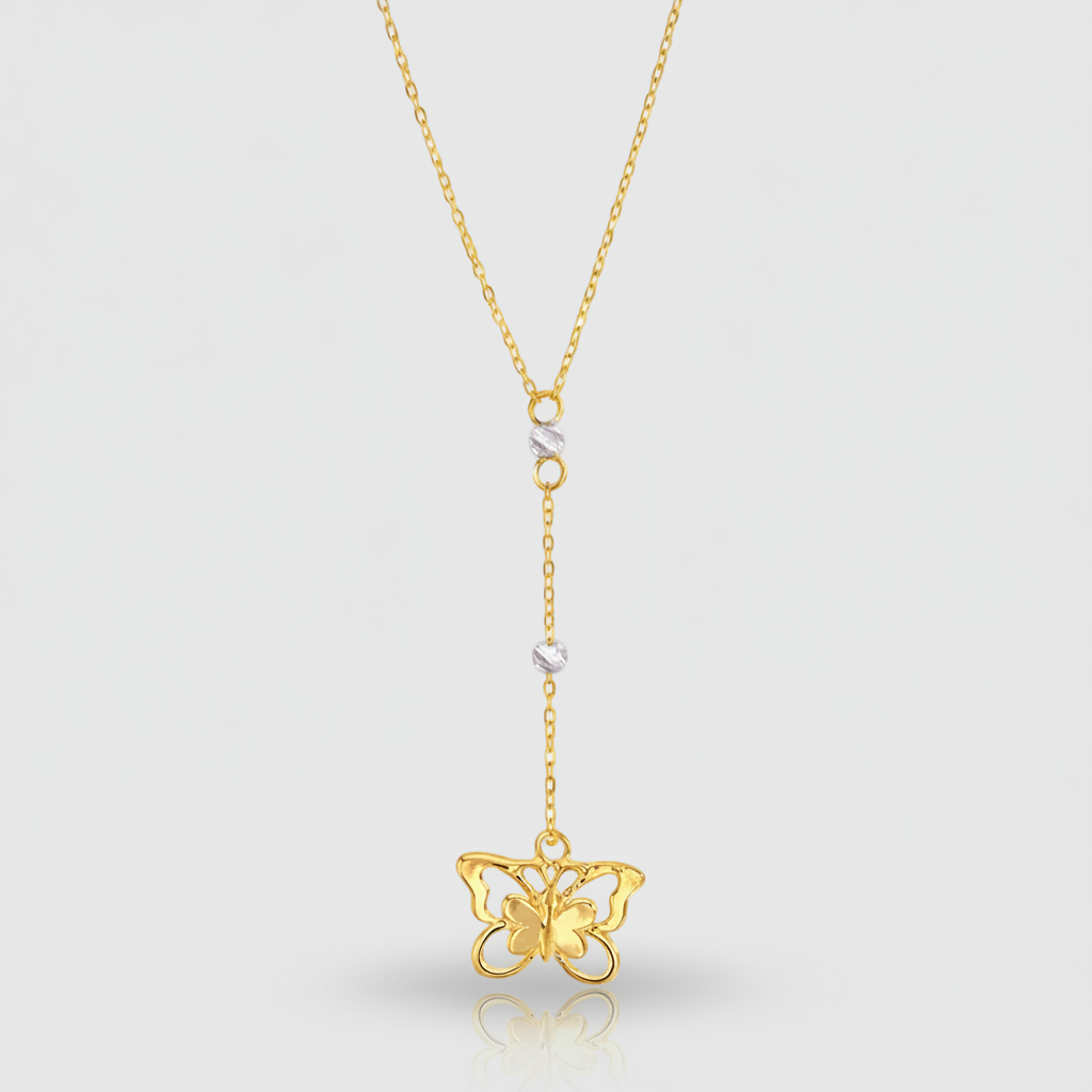 Bicolor-Collier „Papillon Vif“ – 375er Gold mit Diamantschliff