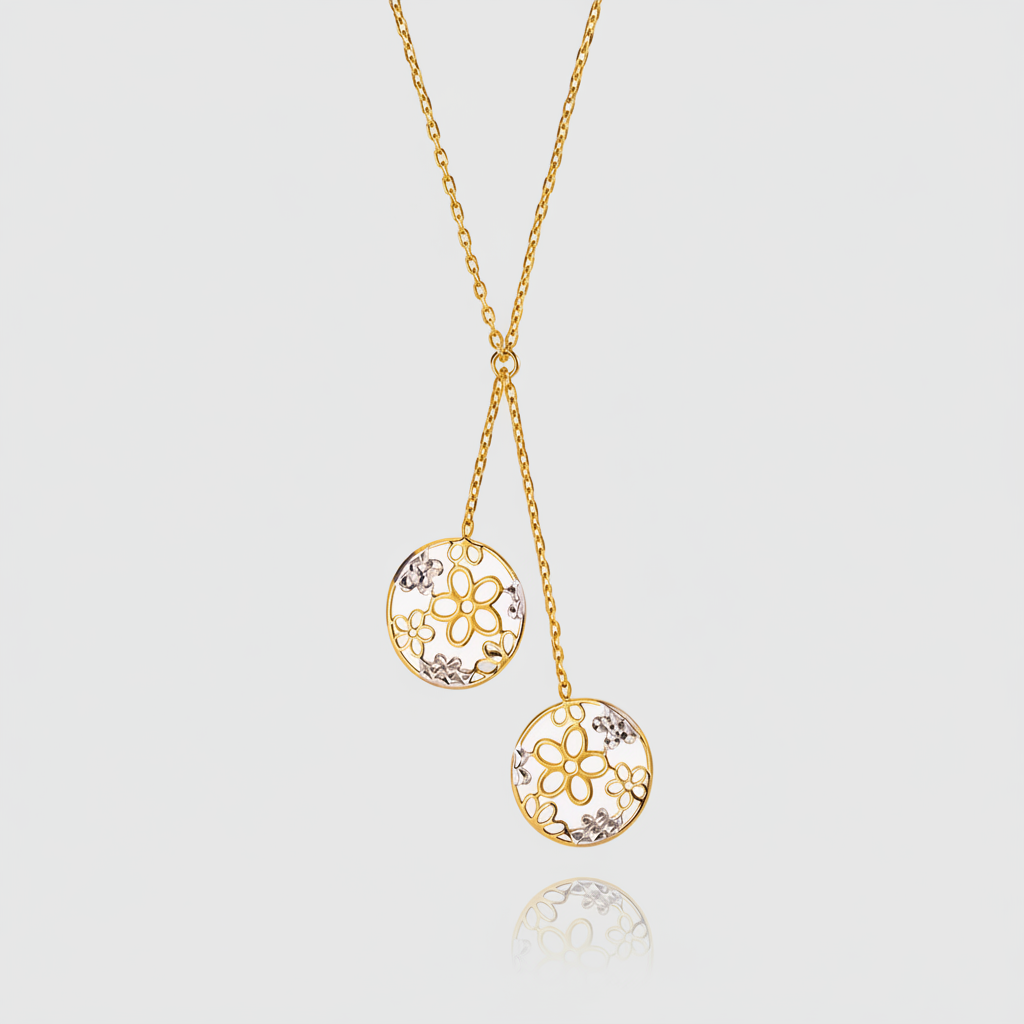 Bicolor-Collier „Twin Blossom“ – 375er Gold mit Diamantschliff