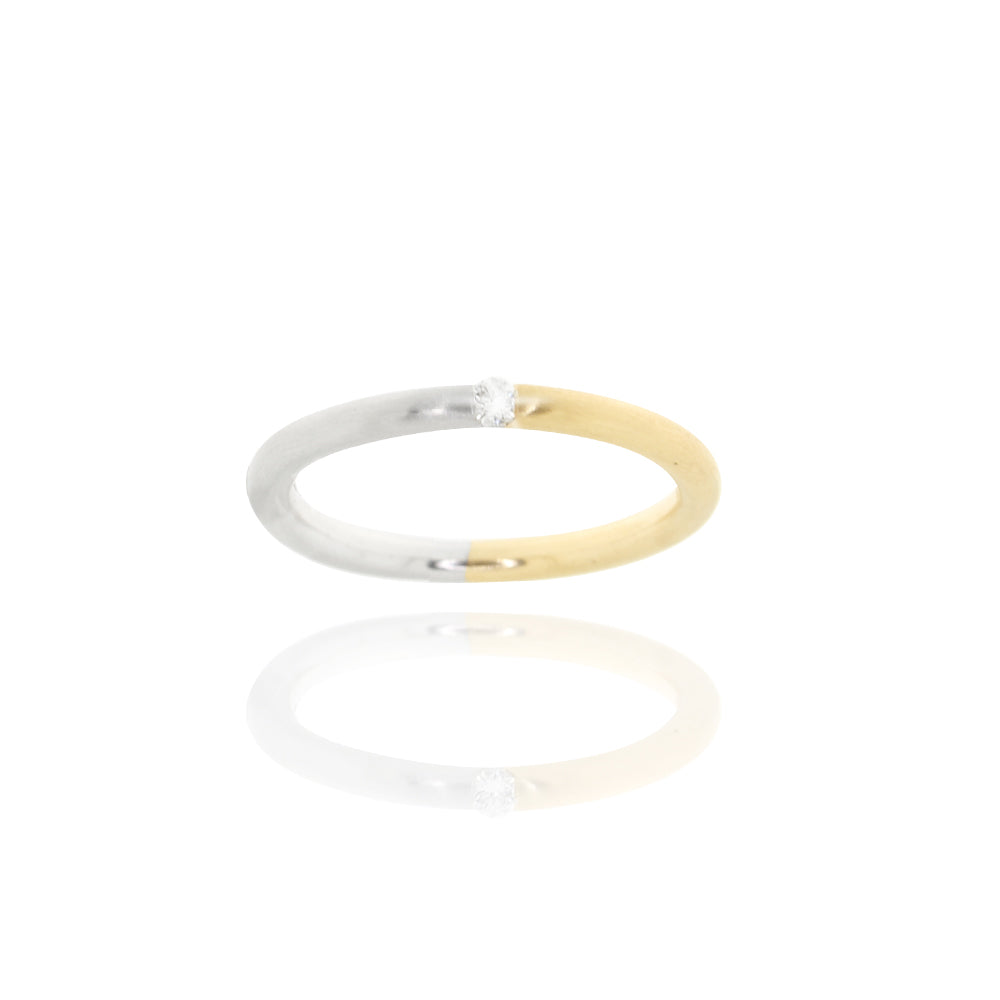 Bicolor-Ring „Duality“ – 14k Weiß- & Roségold matt mit Brillant