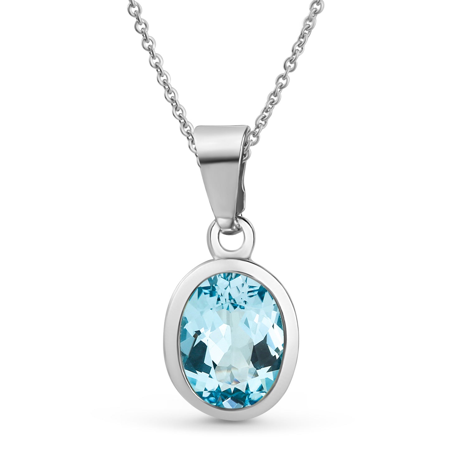 Blautopas-Anhänger „Arctic Azure“ – 8x6mm Edelstein in rhodiniertem 925er Silber