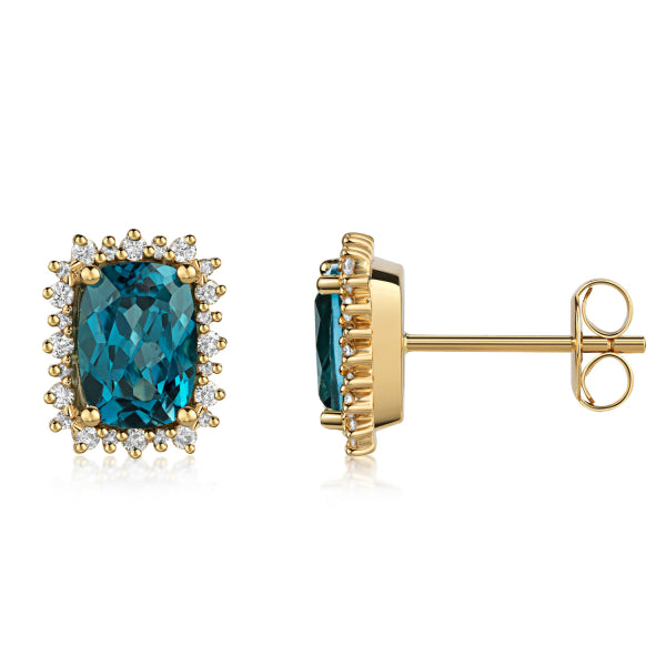 Blue Topas Ohrstecker „Deep Velvet“ – 14Kt Gelbgold