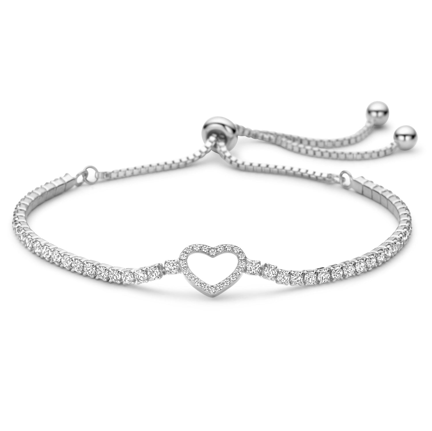 Brillantes Herz-Armband – 68 Zirkonia in rhodiniertem Silber