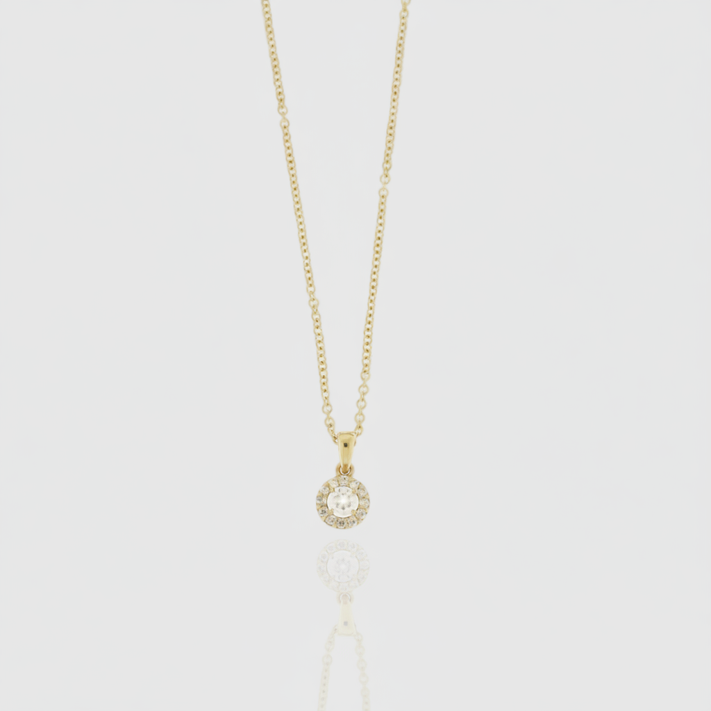 Diamant-Collier „Brillant Halo“ – 14k Gelbgold (0,155 ct)