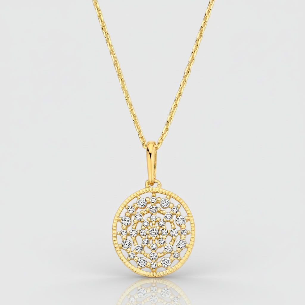 Collier „Celestial Mandala“ – 585er Gelbgold mit 33 Zirkonia