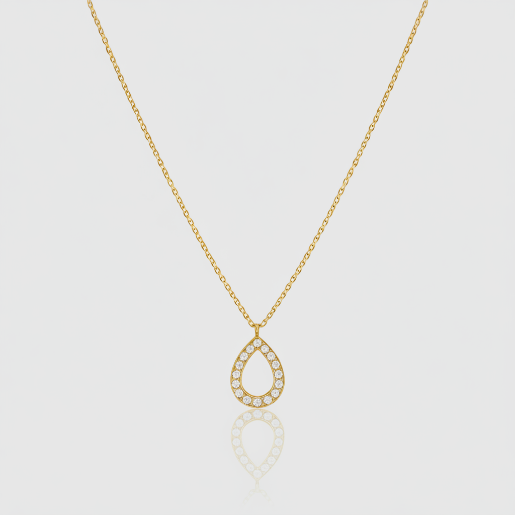 Collier „Crystal Teardrop“ – 375er Gelbgold mit Zirkonia-Pavé