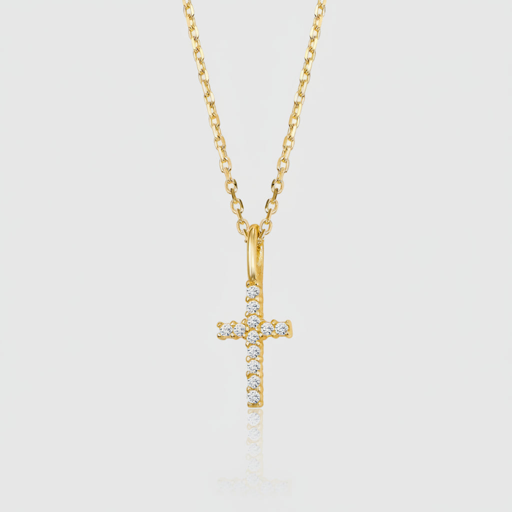 Collier „Divine Cross“ – 333er Gelbgold mit 12 Zirkonia