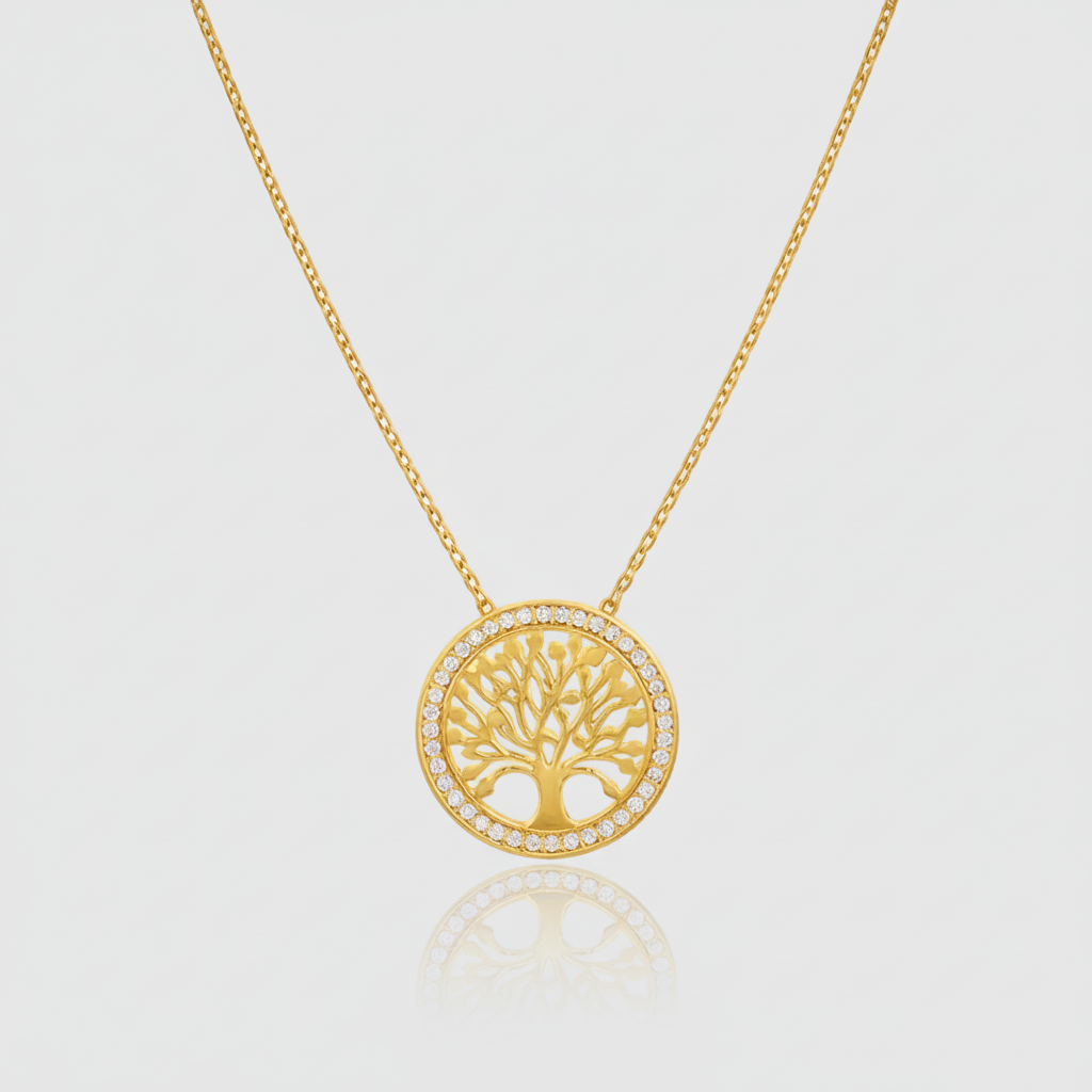 Collier „Eternal Roots“ – 375er Gelbgold mit Zirkonia-Halo