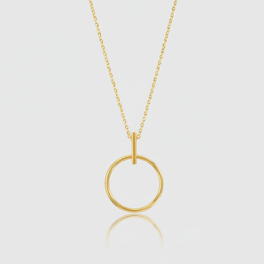 Collier „Geometric Balance“ – 375er Gelbgold mit Ring-Anhänger