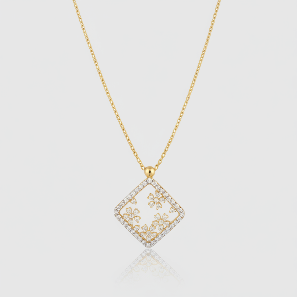 Collier „Geometric Bloom“ – 375er Gelbgold mit Zirkonia-Filigran