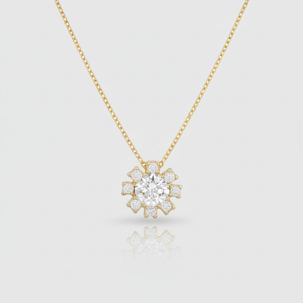 Collier „Golden Bloom“ – 375er Gelbgold mit Zirkonia-Blüte
