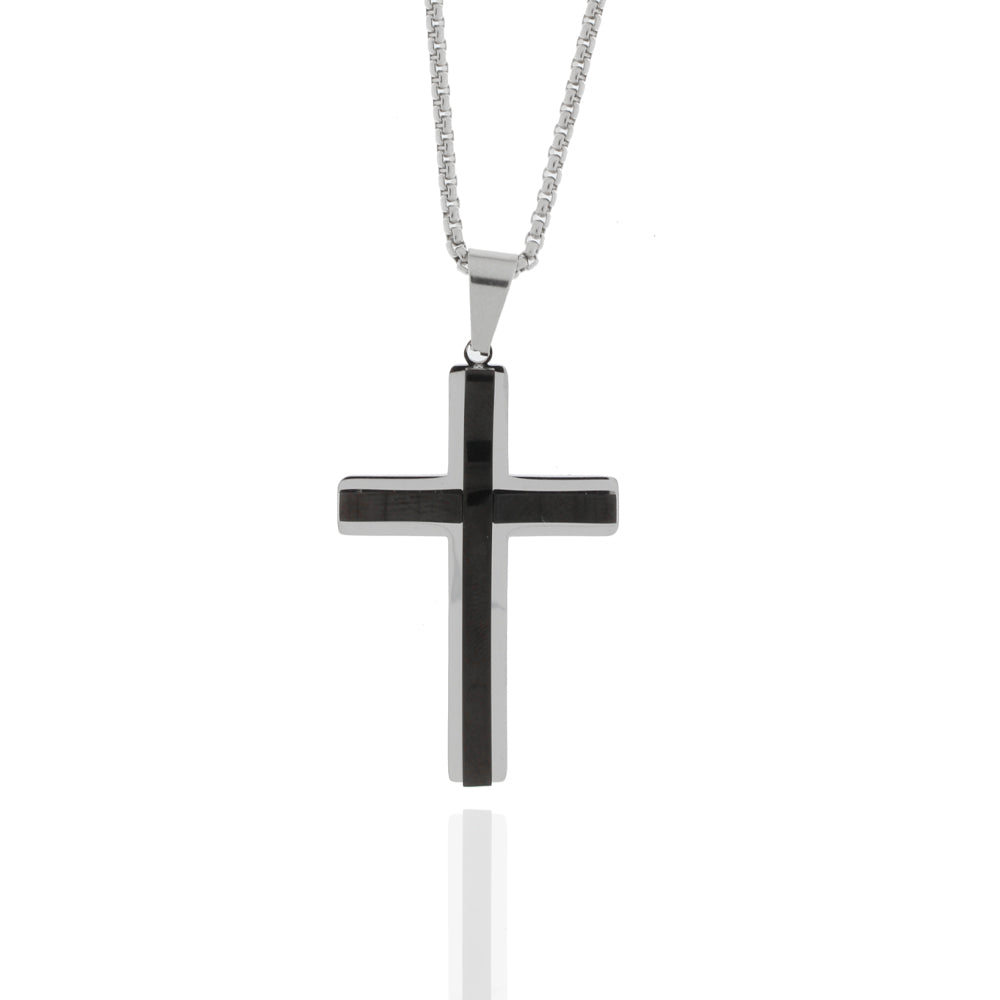 Collier „Iron Faith“ – Bicolor Schwarz & Silber-poliert