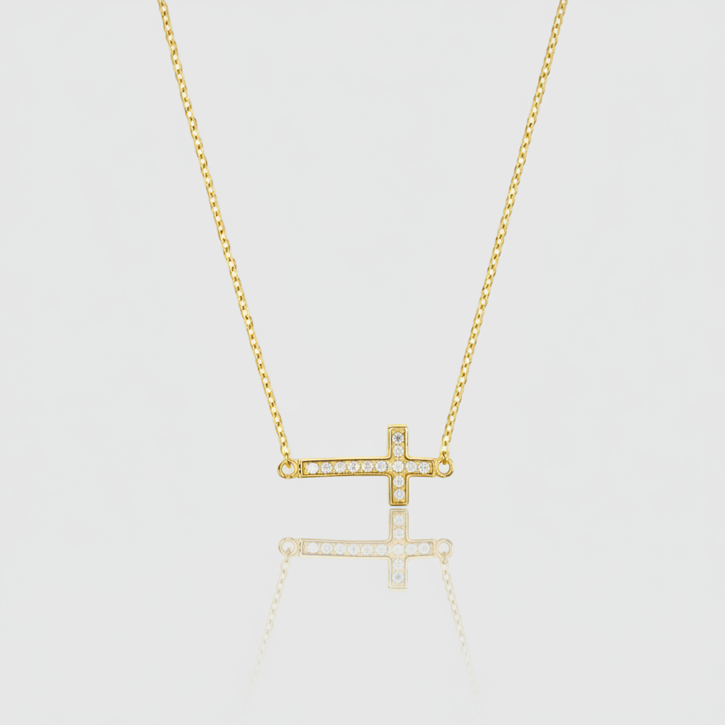 Collier „Modern Faith“ – 375er Gelbgold mit Zirkonia-Kreuz