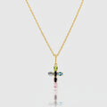 Collier „Multicolor Cross“ – 585er Gelbgold mit 6 bunten Zirkonia