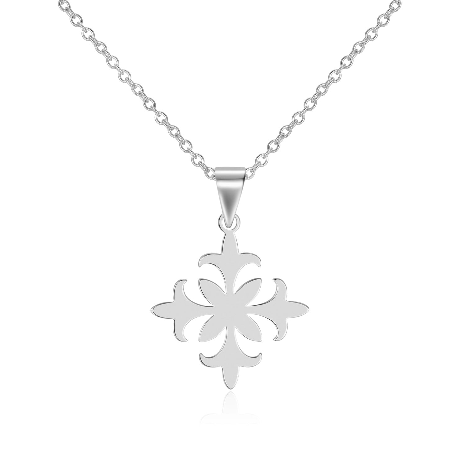 Collier „Noble Cross“ – Fleur-de-Lis Anhänger aus rhodiniertem 925 Sterling Silber