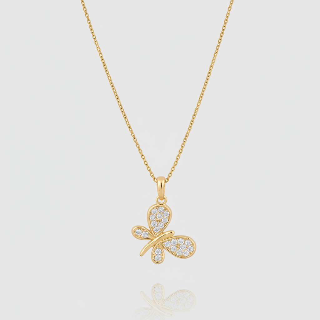 Collier „Papillon Glow“ – 375er Gelbgold mit Zirkonia-Pavé