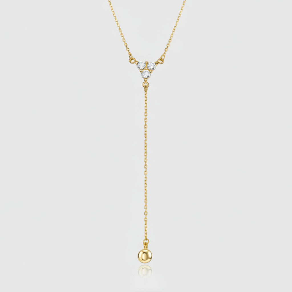 Collier „Stellar Cascade“ – 333er Gelbgold mit Zirkonia & Goldkugel