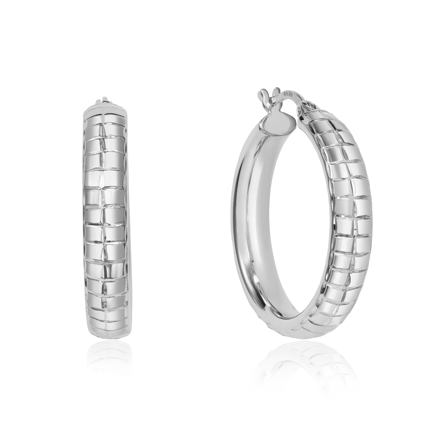 Creolen „Arctic Grid“ – Relief-Design in rhodiniertem 925er Silber