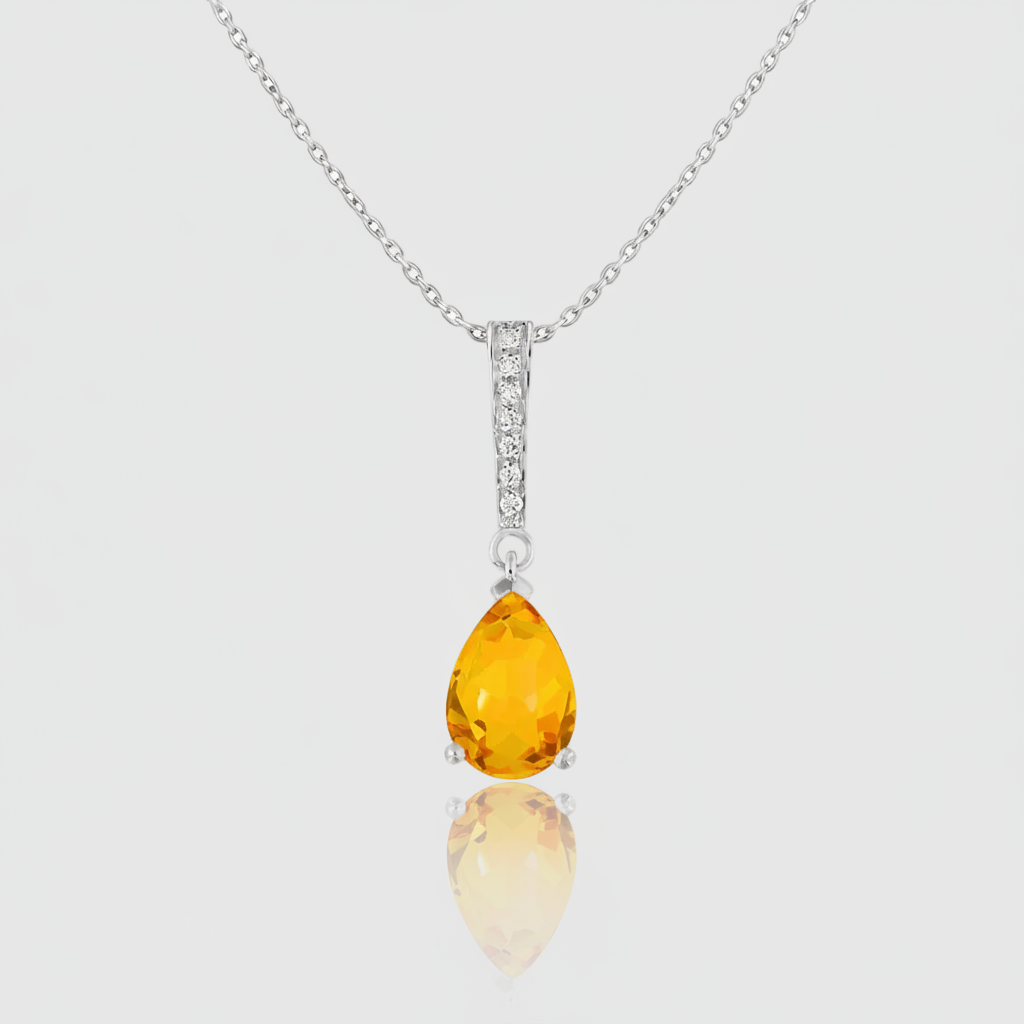 Diamant-Collier „Golden Sun Drop“ – 18k Weißgold & Citrin
