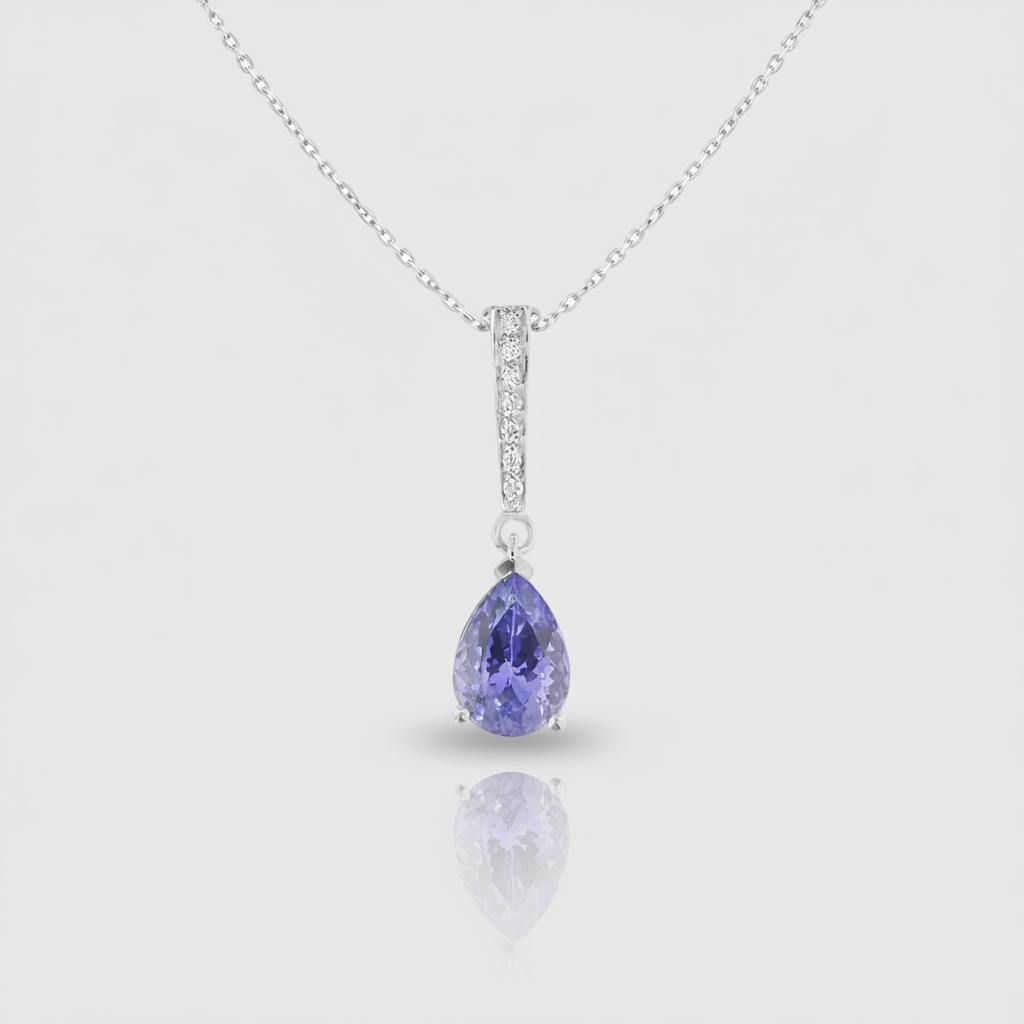 Diamant-Collier „Velvet Sky Drop“ – 18k Weißgold & Tansanit