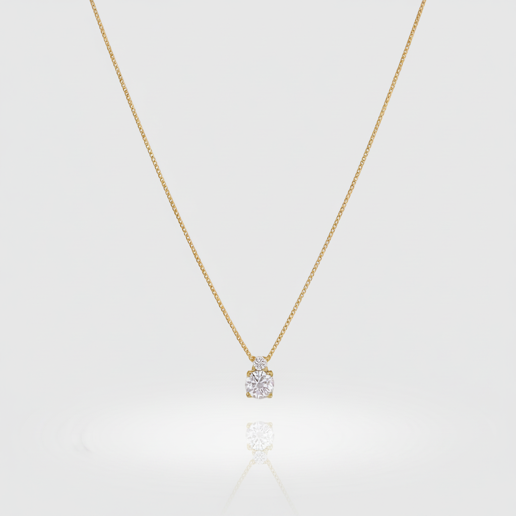 Duo-Solitär-Collier „Twin Sparkle“ – 9k Gold mit Zirkonia-Drop