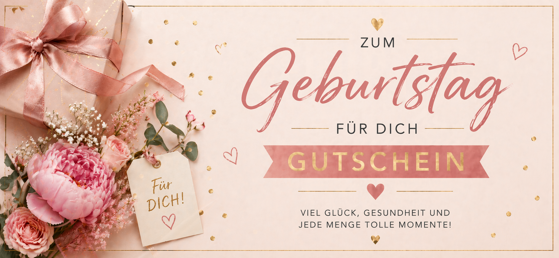 Geburtstags - Gutschein mit Blumen