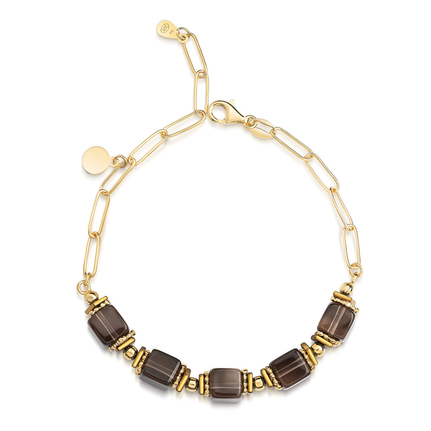 Gliederarmband „Smoky“ – Echter Rauchquarz, Kette aus vergoldetem 925er Silber