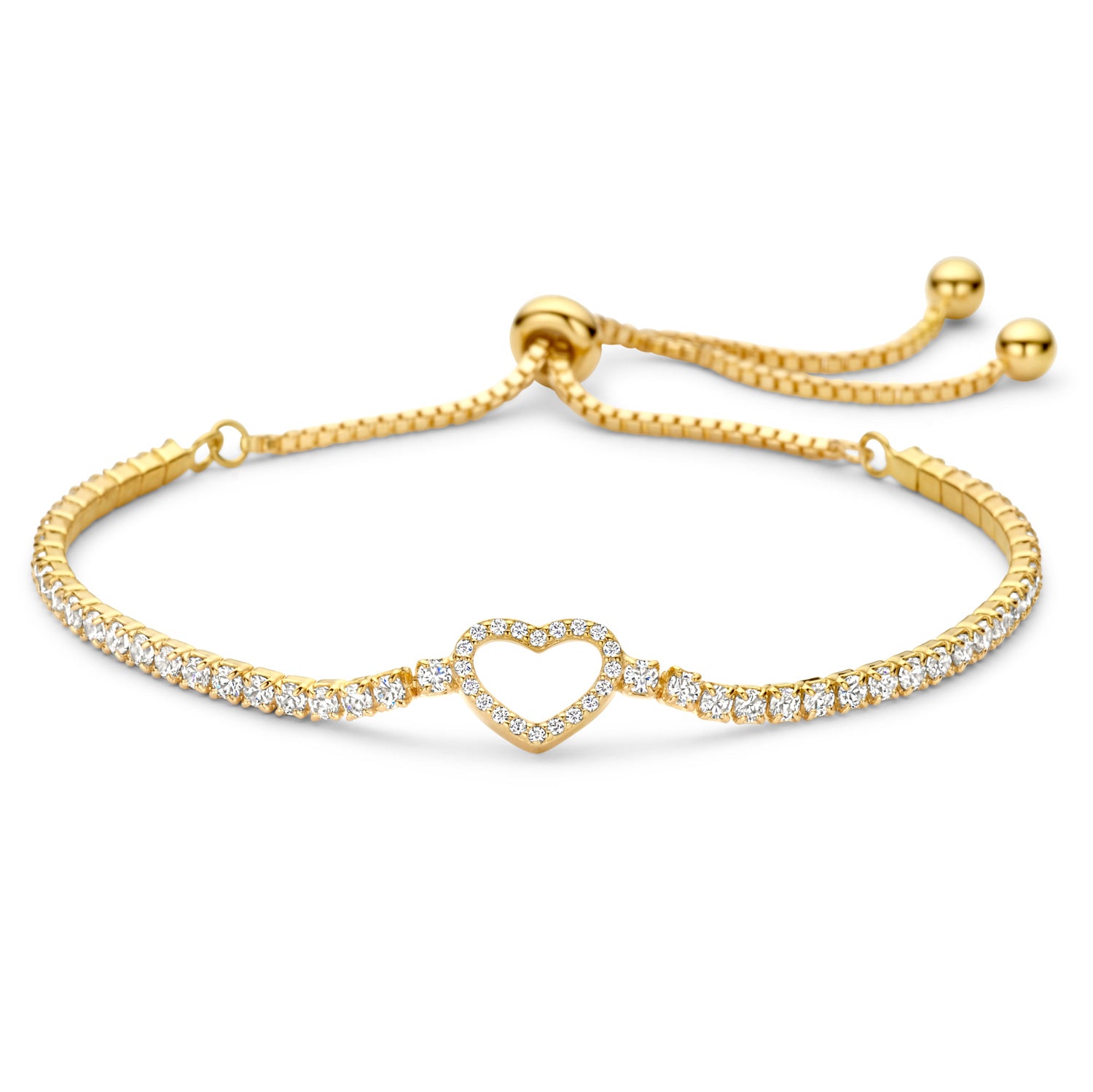 Goldenes Herz-Armband – 68 Zirkonia in edel vergoldetem Silber
