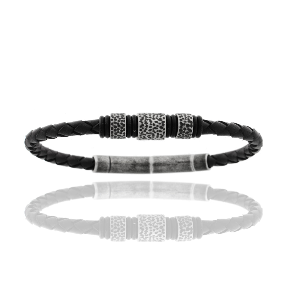 Herren-Lederarmband „Iron Mosaic Pulse“