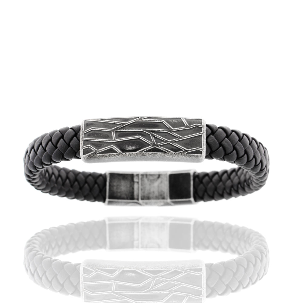 Herren-Lederarmband „Iron Tectonic Bastion“