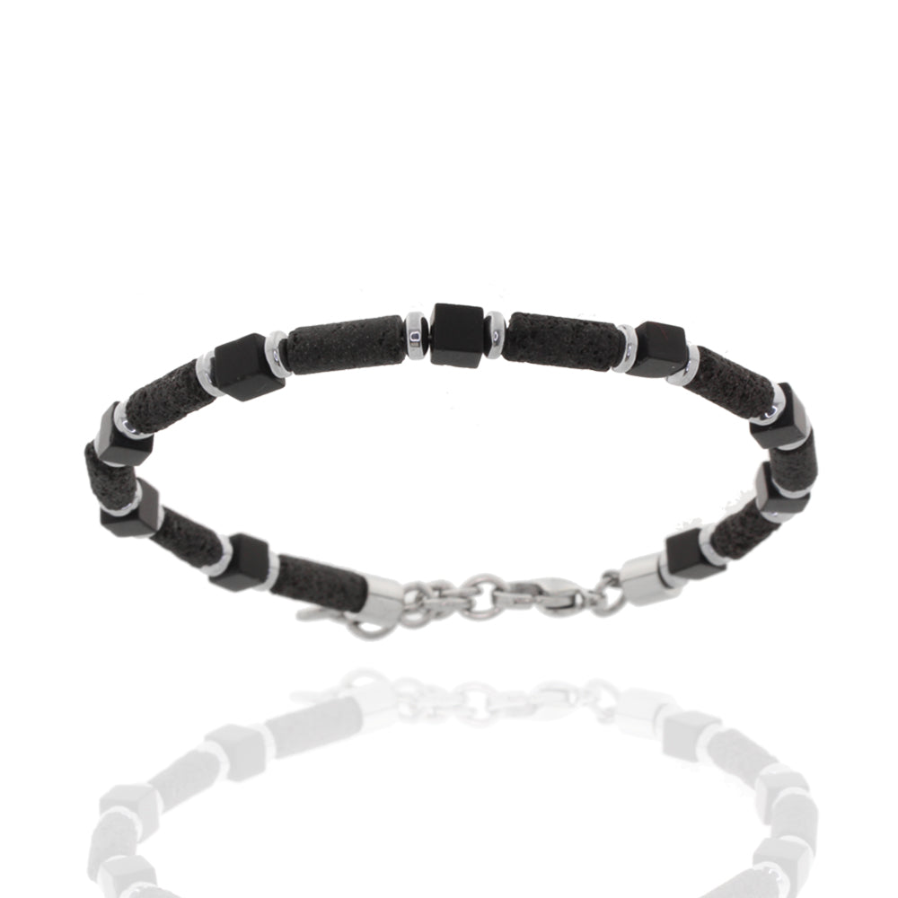 Herren-Perlenarmband „Iron Volcanic Cube“