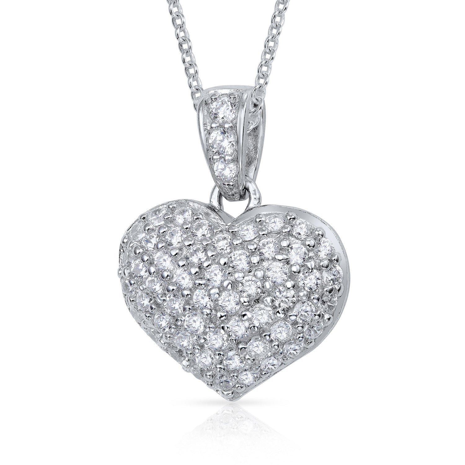 Herzanhänger „Pavé Dome“ – Rhodiniertes 925er Sterling Silber