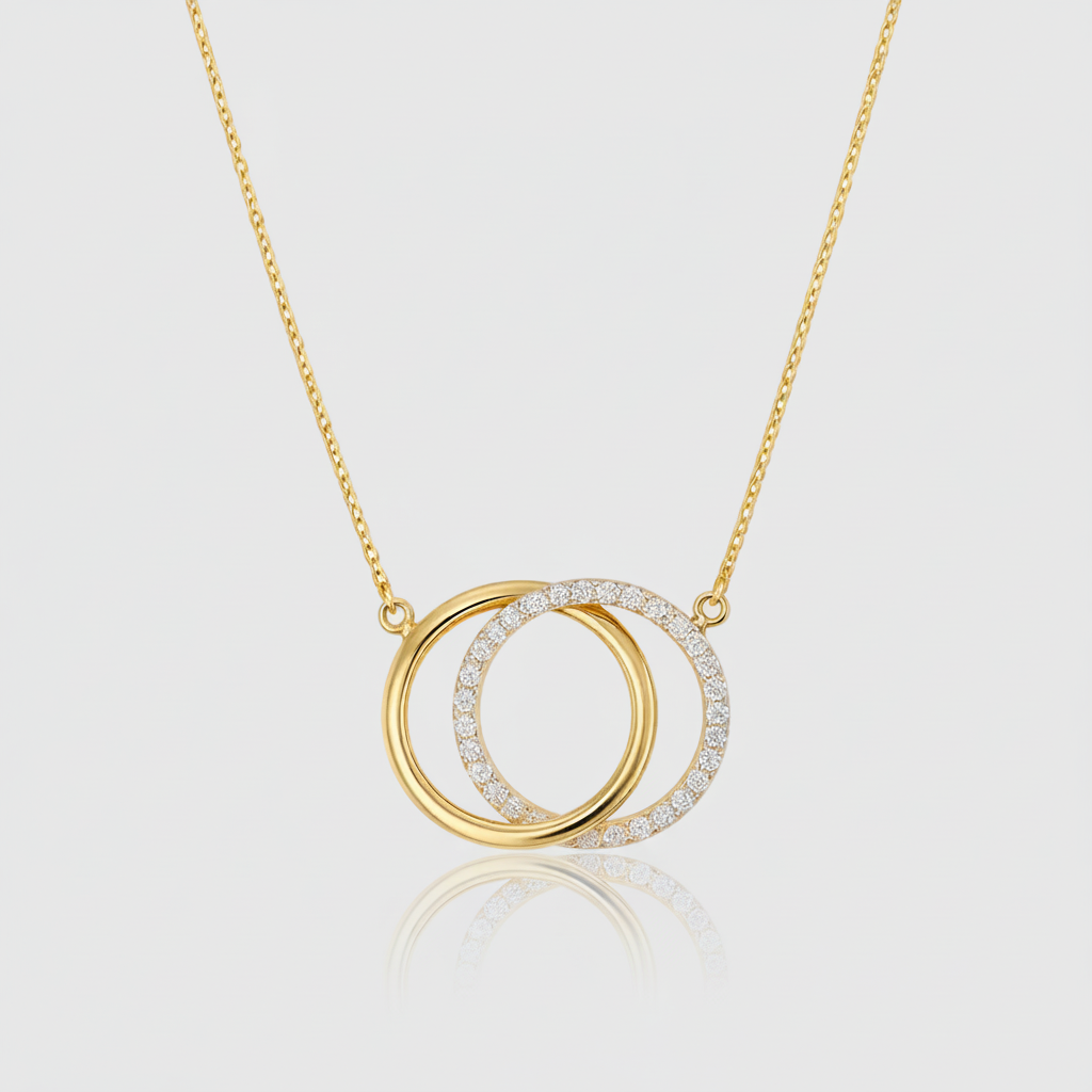 Interlock-Collier „Unity Glow“ – 375er Gelbgold & Zirkonia