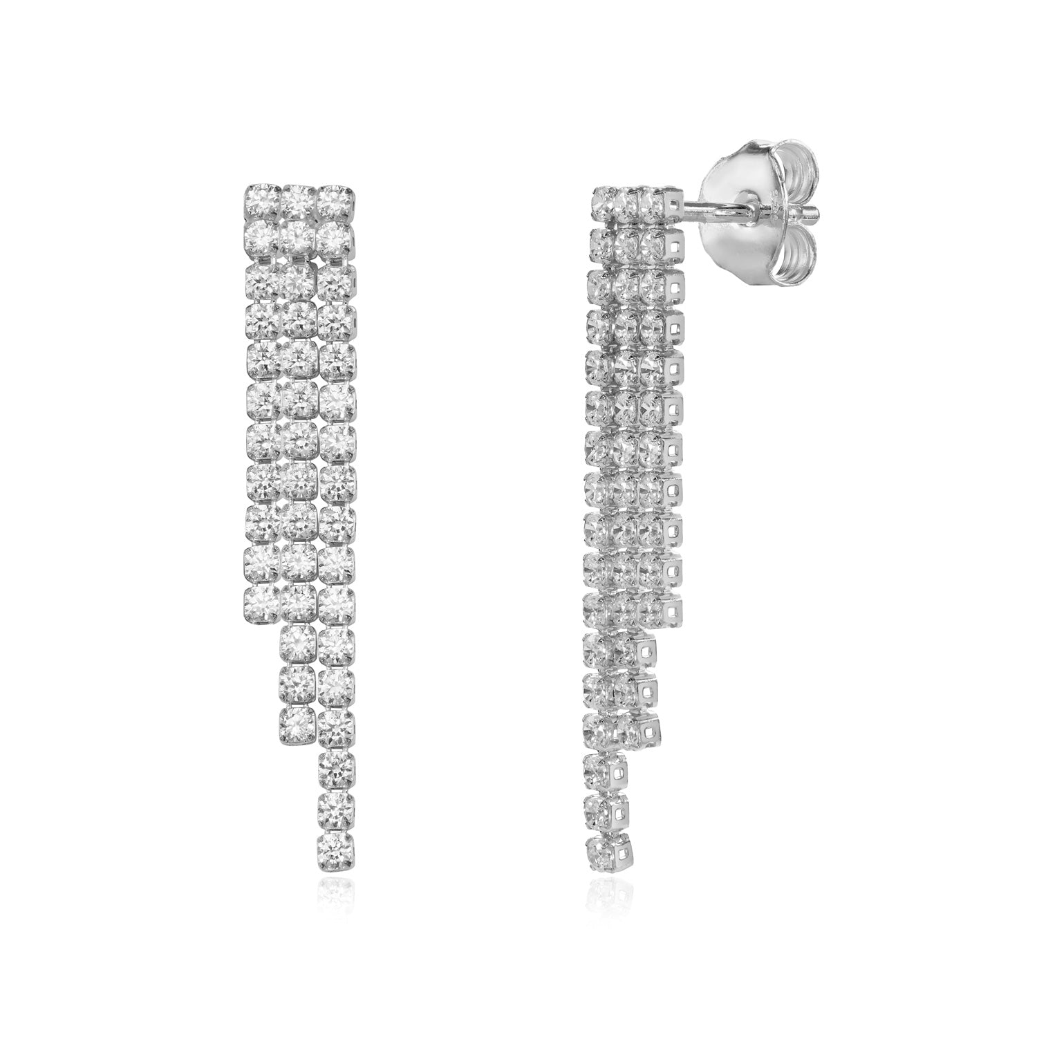 Kaskaden-Ohrringe „Arctic Radiant“ – 3-reihig mit 84 Zirkonia in rhodiniertem 925er Silber