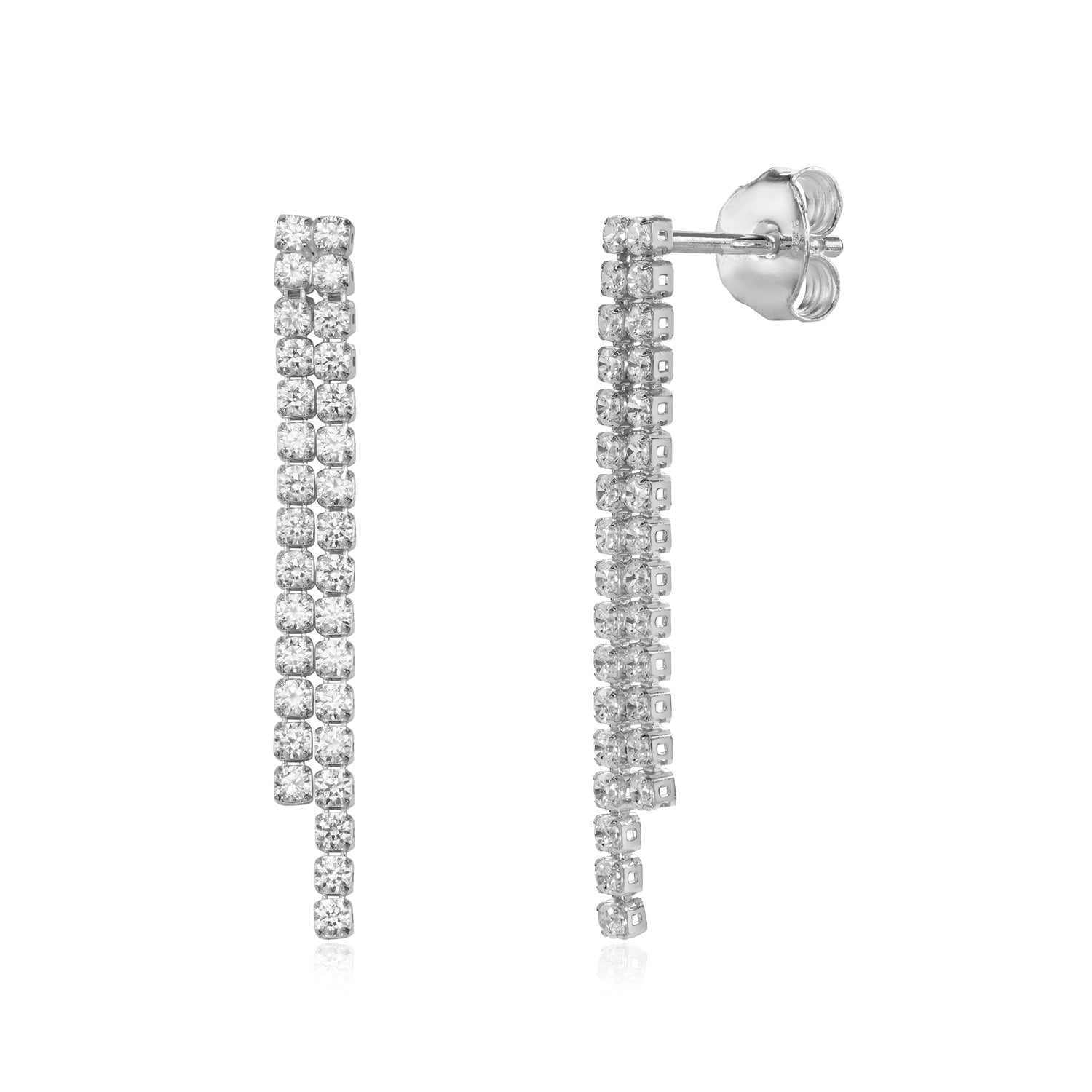 Kaskaden-Ohrstecker „Arctic Stream“ – 2-reihig mit 62 Zirkonia in rhodiniertem 925er Silber