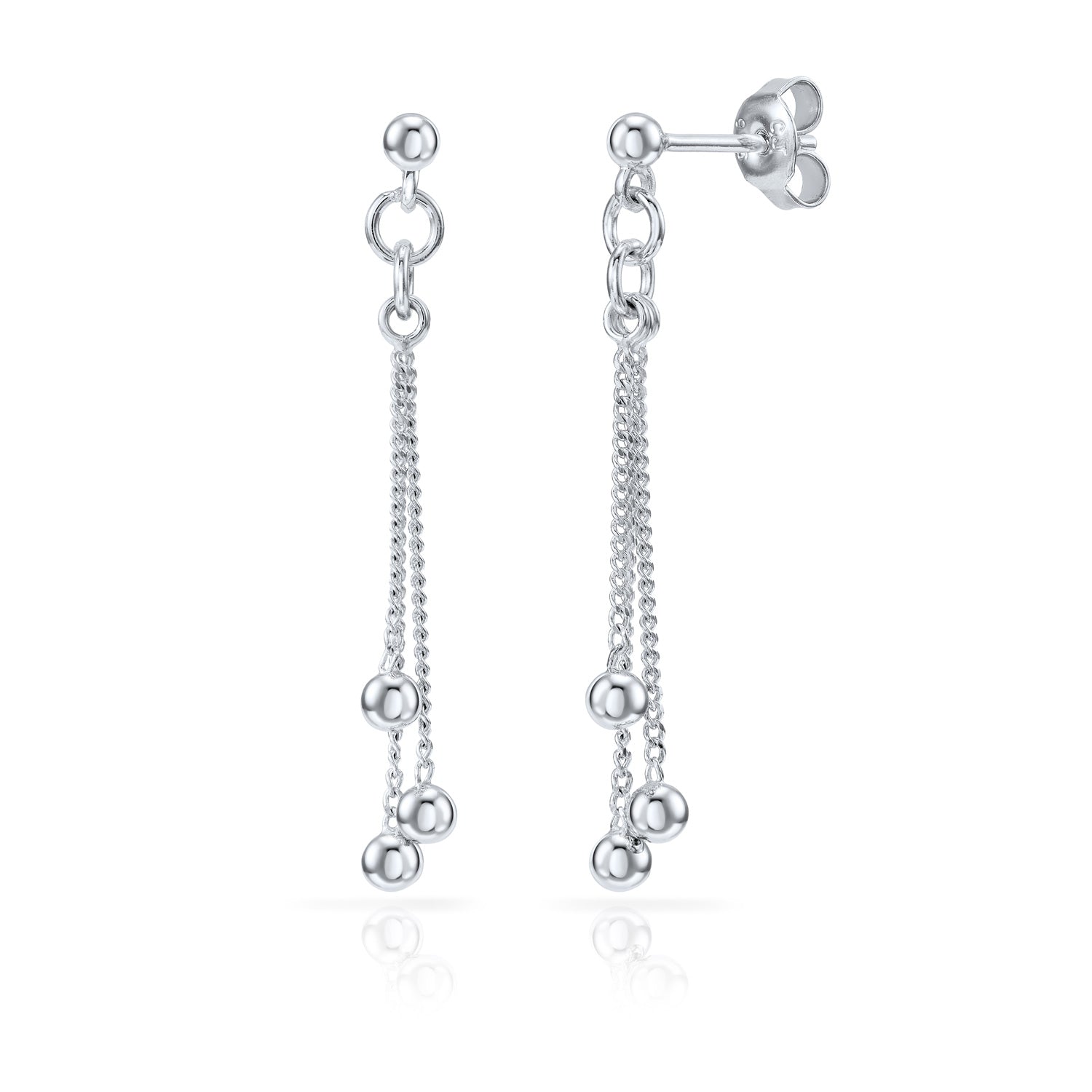 Ohrstecker „Arctic Cascade“ – 3-fach Kette mit Silberkugeln aus rhodiniertem 925er Silber