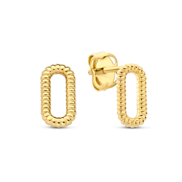 Ohrstecker „Ribbed Oval“ – 14Kt Gelbgold