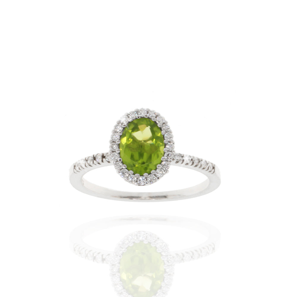 Peridot-Ring „Spring Radiance“ – 590er Weißgold mit 0,28ct Brillanten