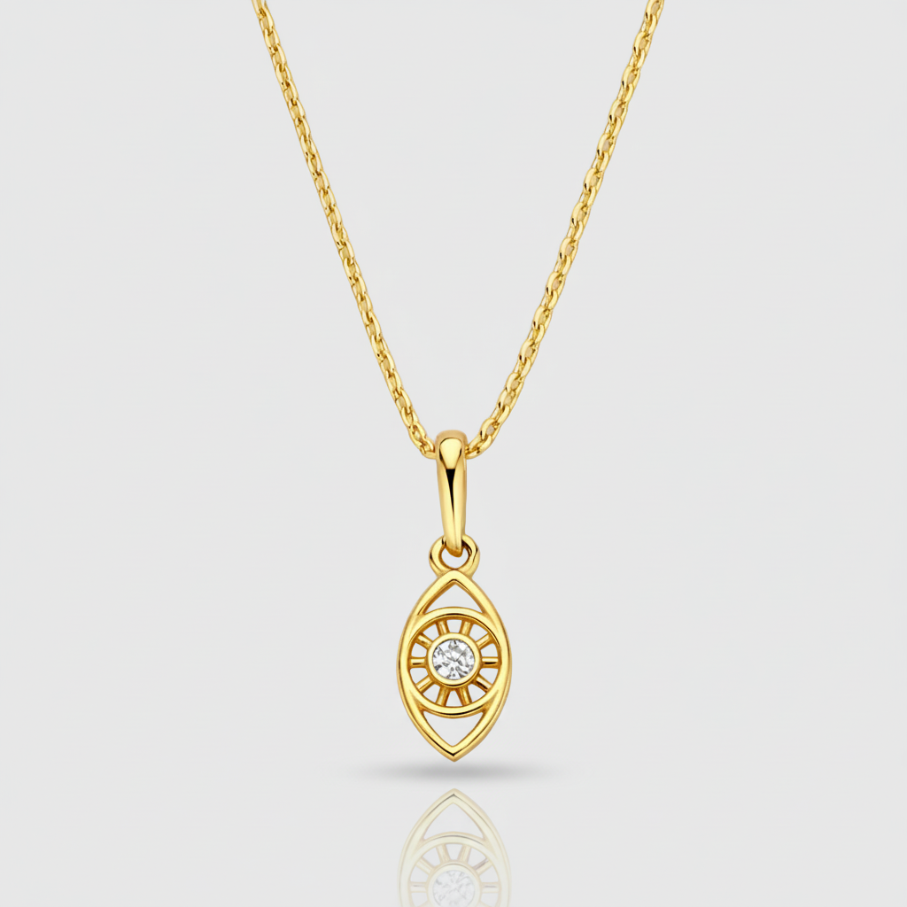 Premium-Collier „Golden Vision“ – 585er Gelbgold mit Zirkonia-Auge