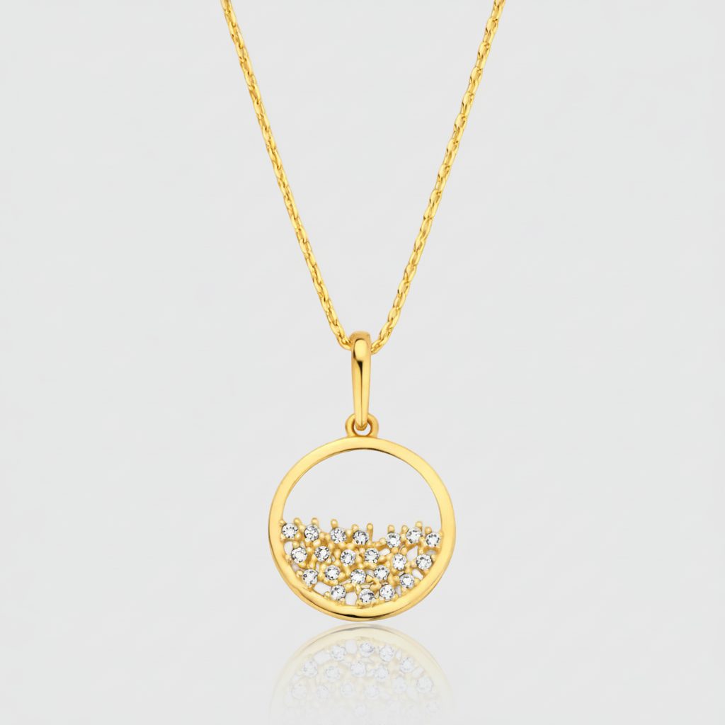 Premium-Collier „Sparkling Horizon“ – 585er Gelbgold mit 21 Zirkonia
