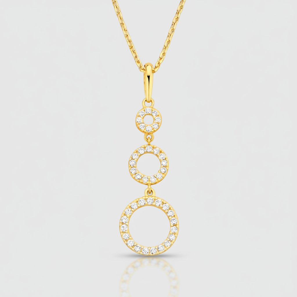 Premium-Collier „Triple Radiance“ – 585er Gelbgold mit 40 Zirkonia