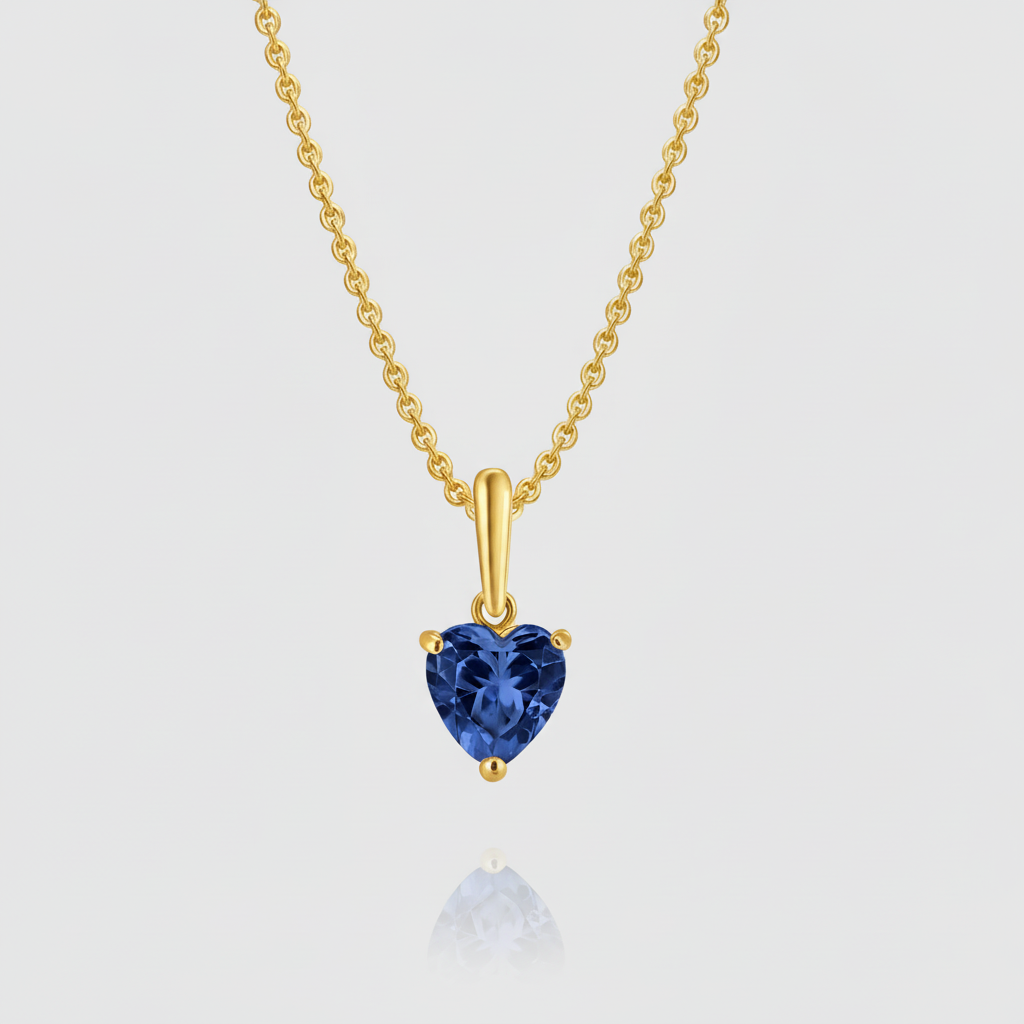 Premium-Halskette „Azure Love“ – 585er Gelbgold mit blauem Herz-Zirkonia