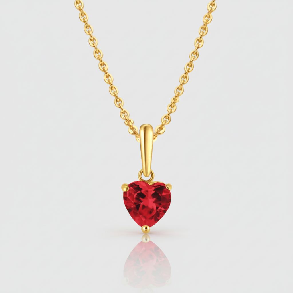 Premium-Halskette „Crimson Love“ – 585er Gelbgold mit rotem Herz-Zirkonia