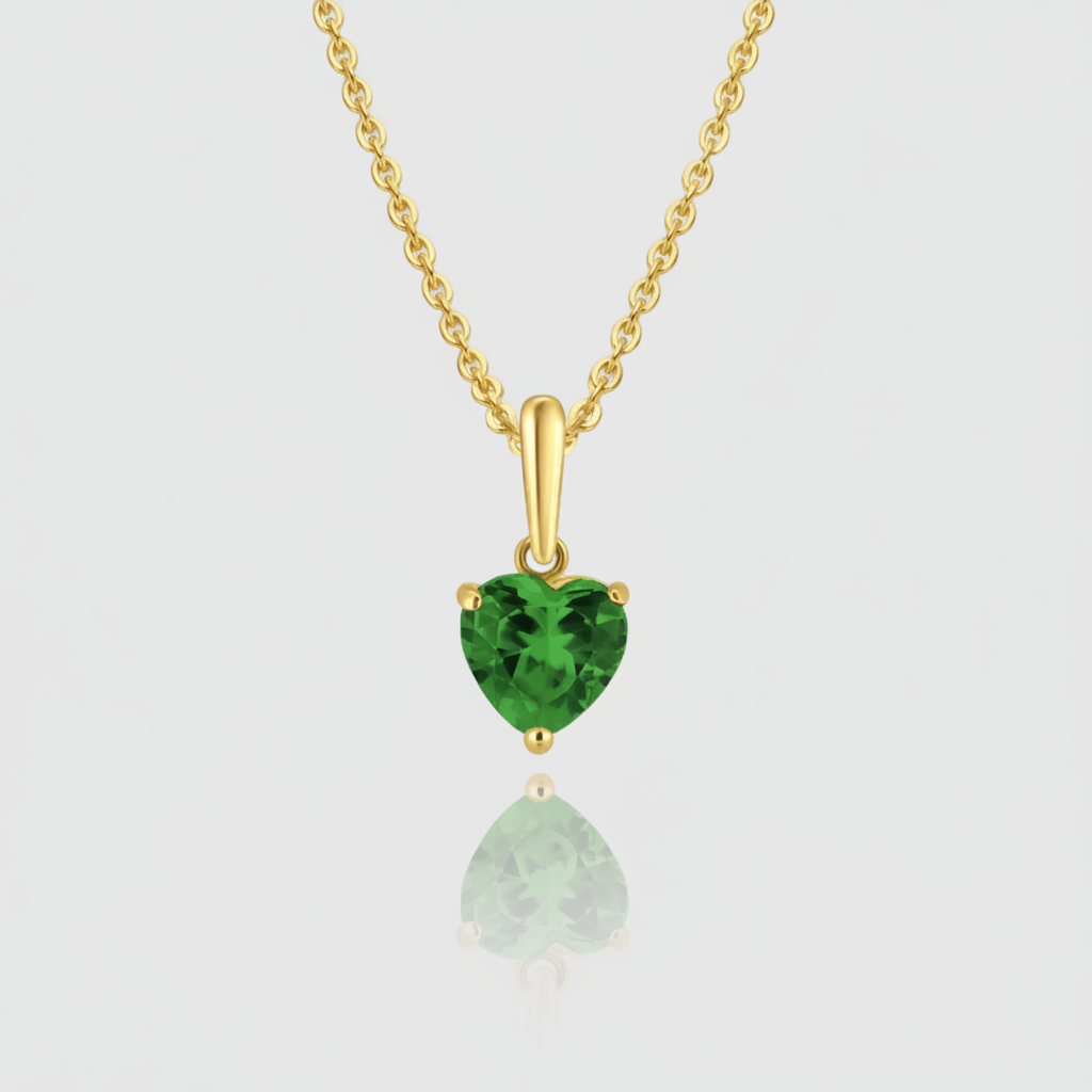Premium-Halskette „Verdant Love“ – 585er Gelbgold mit grünem Herz-Zirkonia