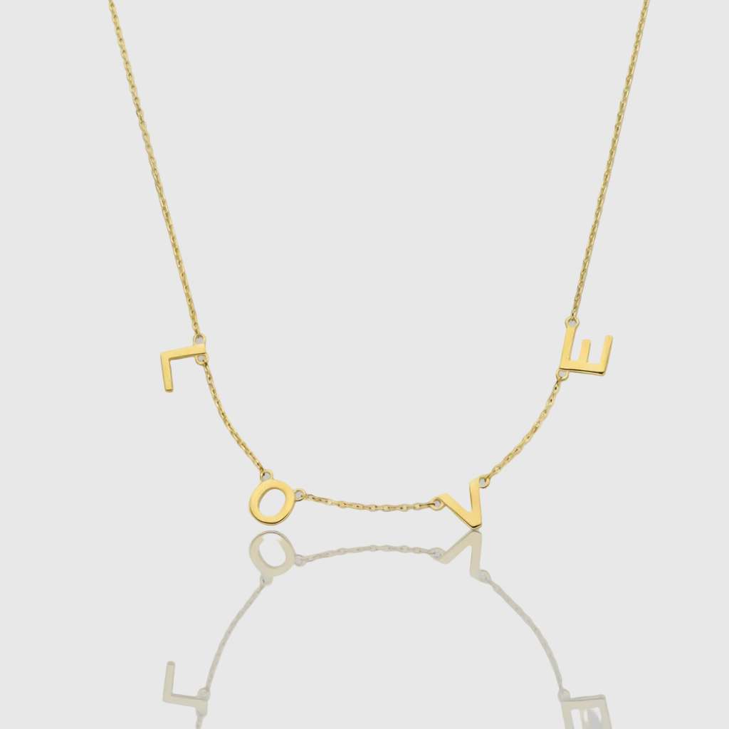 Premium-Letter-Collier „Love Story“ – 585er Gelbgold (14Kt)