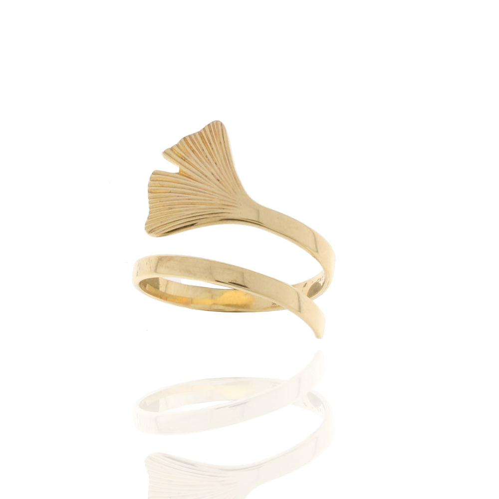 Ring „Ginkgo Leaf“ – 375er Gelbgold, offenes Design
