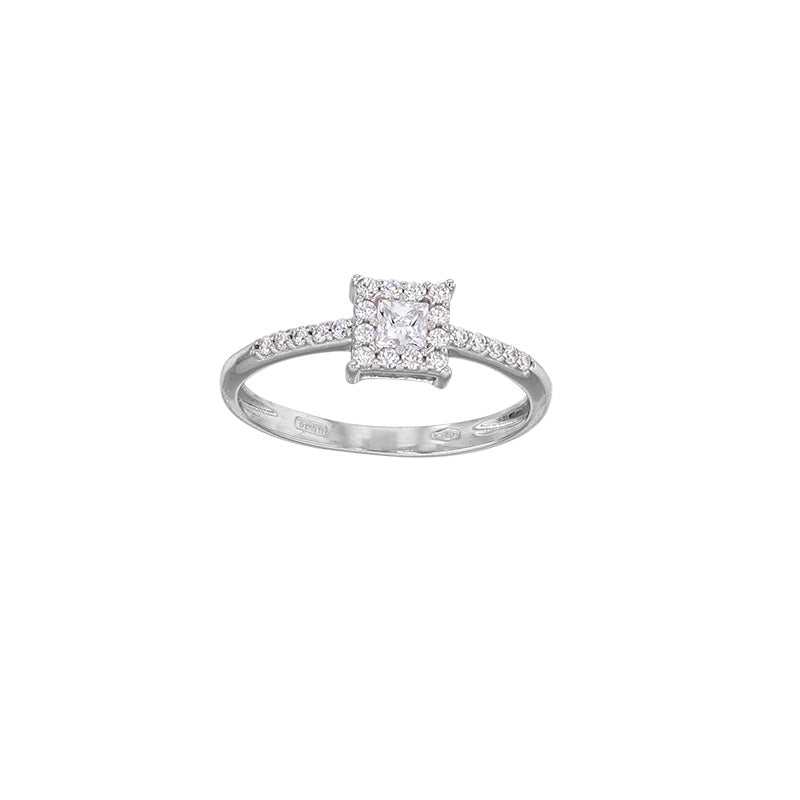 Ring „Modern Square Halo“ – 375er Weißgold