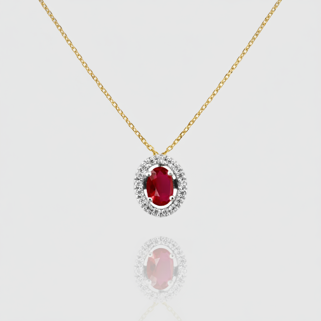 Rubin-Collier „Royal Red“ – 18k Gold & Diamanten (0,12 ct)